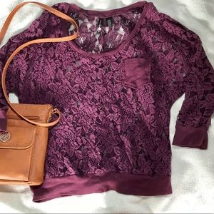FULL TILT purple lace pocket 3/4 sleeves shirt